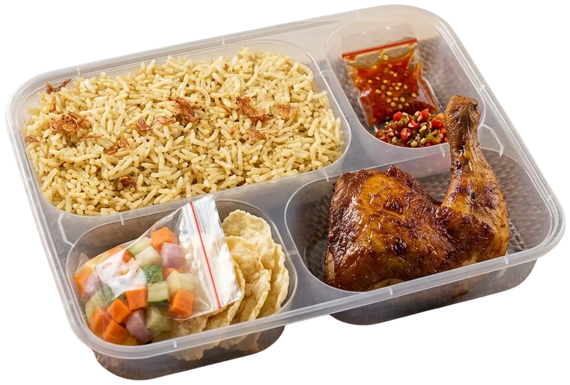 Lunch Box Nasi Kebuli Ayam Bumbu Rempah dalam kotak bersekat, catering kantor faiha.id