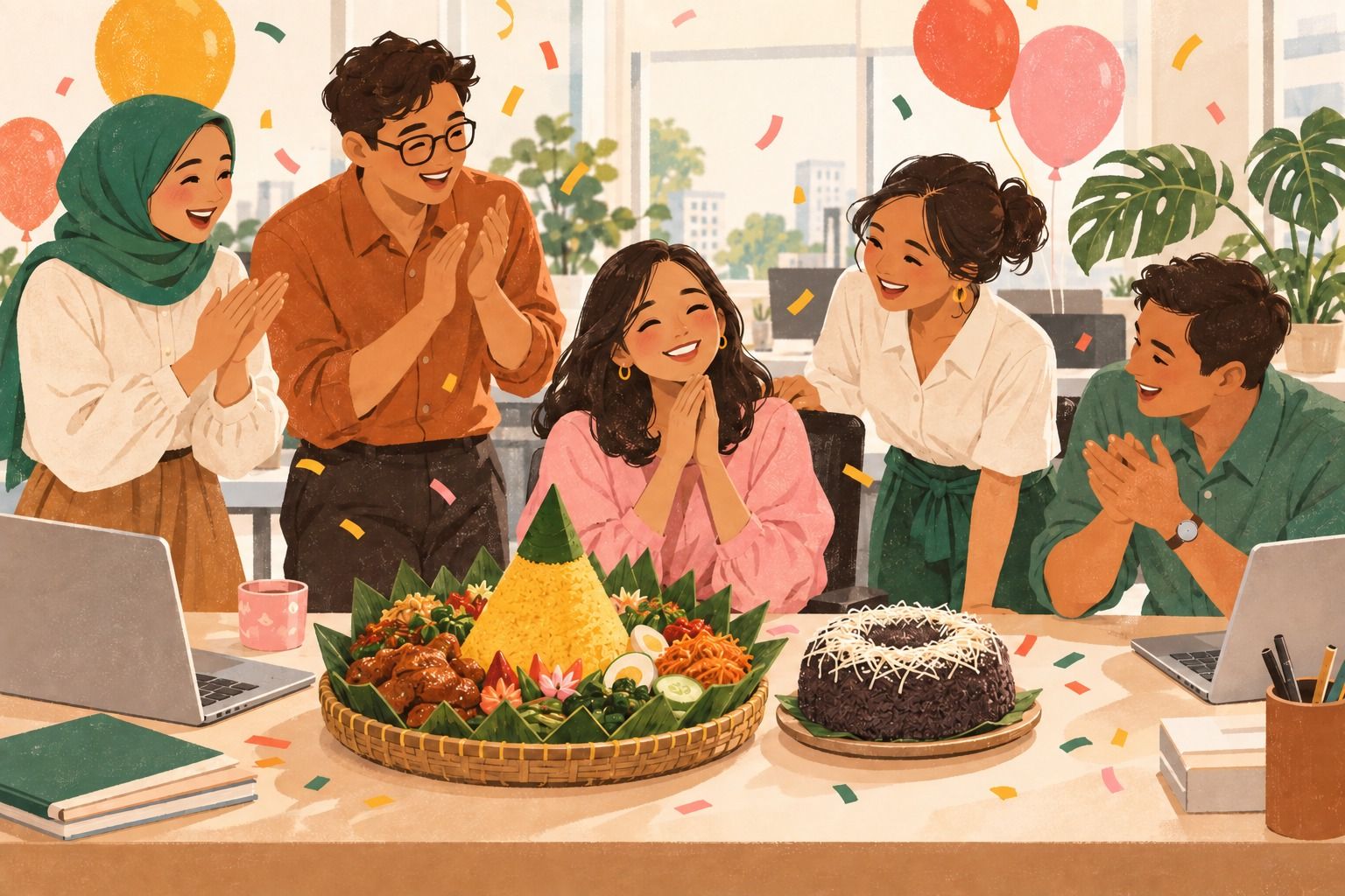 Ilustrasi ulang tahun dengan hidangan faiha.id