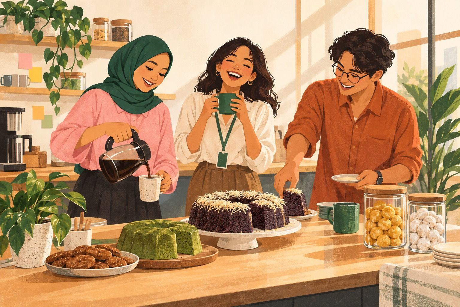 Ilustrasi snack time dengan hidangan faiha.id