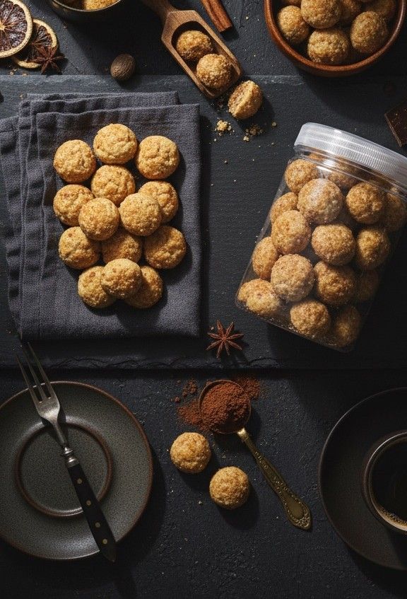 Palm Sugar Cookies di serbet dan toples dengan secangkir kopi, kue faiha.id untuk coffee break kantor