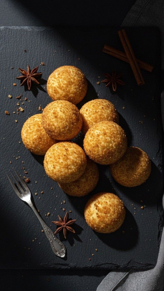 Palm Sugar Cookies keemasan bertumpuk di atas piring batu gelap dengan kayu manis, kue faiha.id untuk acara kantor